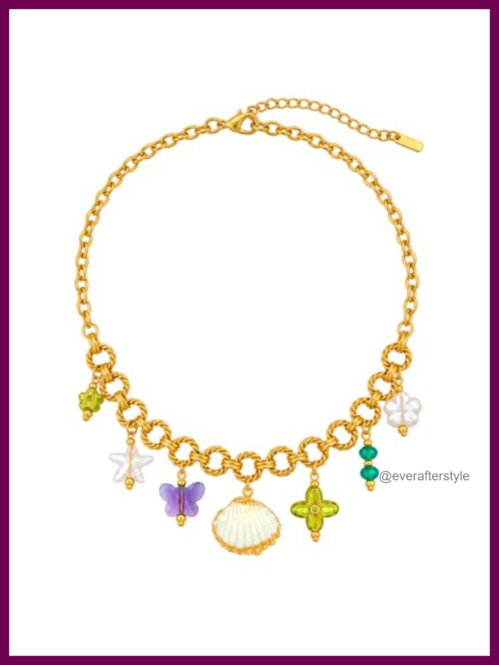 Gold Plated Stainless Steel Shell Pendant Necklace Adjustable 18.3"